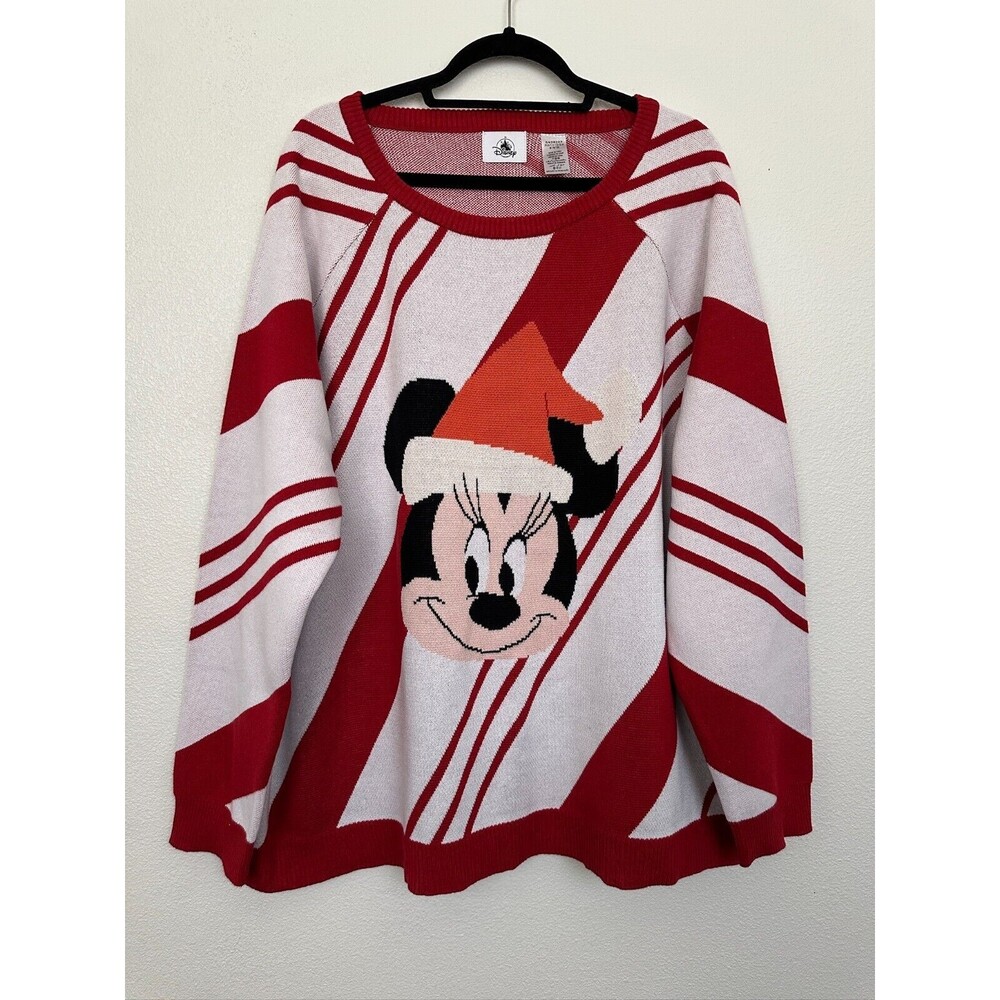 NWT Disney Minnie Mouse Christmas Peppermint Candy Cane Sweater Red Women's 2X